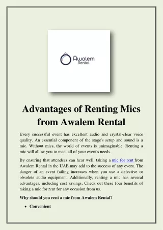Advantages of Renting Mics from Awalem Rental