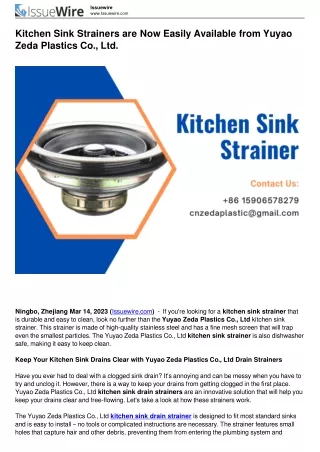 Kitchen Sink Strainers are Now Easily Available from Yuyao Zeda Plastics Co.,Ltd