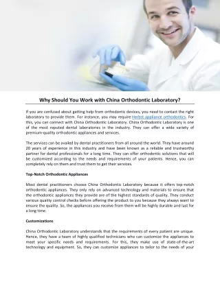 why should you work with china orthodontic