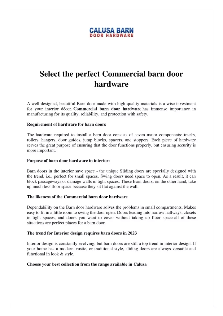 select the perfect commercial barn door hardware