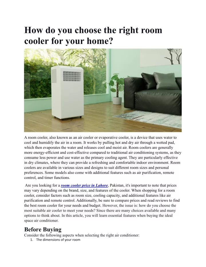 how do you choose the right room cooler for your