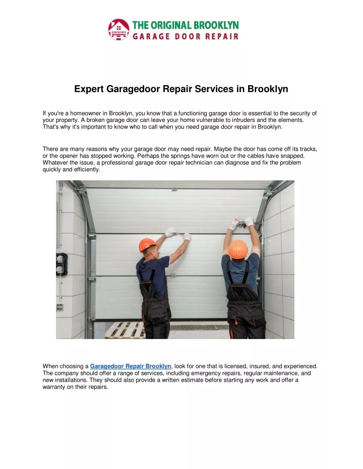 expert garagedoor repair services in brooklyn