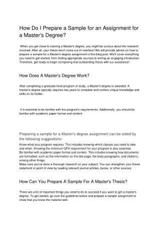 How Do I Prepare a Sample for an Assignment for a Master's Degree