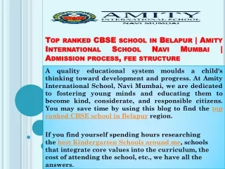 Top ranked CBSE school in Belapur Amity International School Navi Mumbai Admission process, fee structure