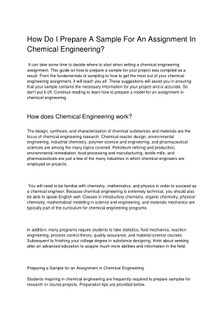 How Do I Prepare A Sample For An Assignment In Chemical Engineering