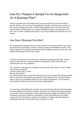 How Do I Prepare A Sample For An Assignment On A Business Plan