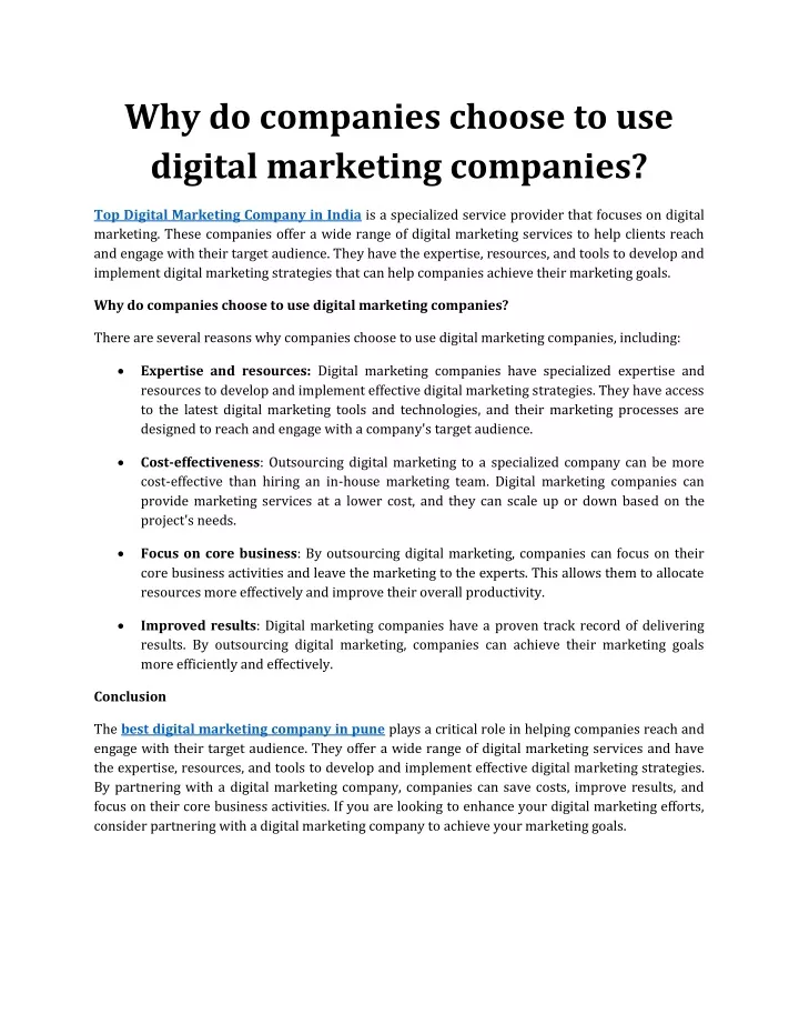 why do companies choose to use digital marketing