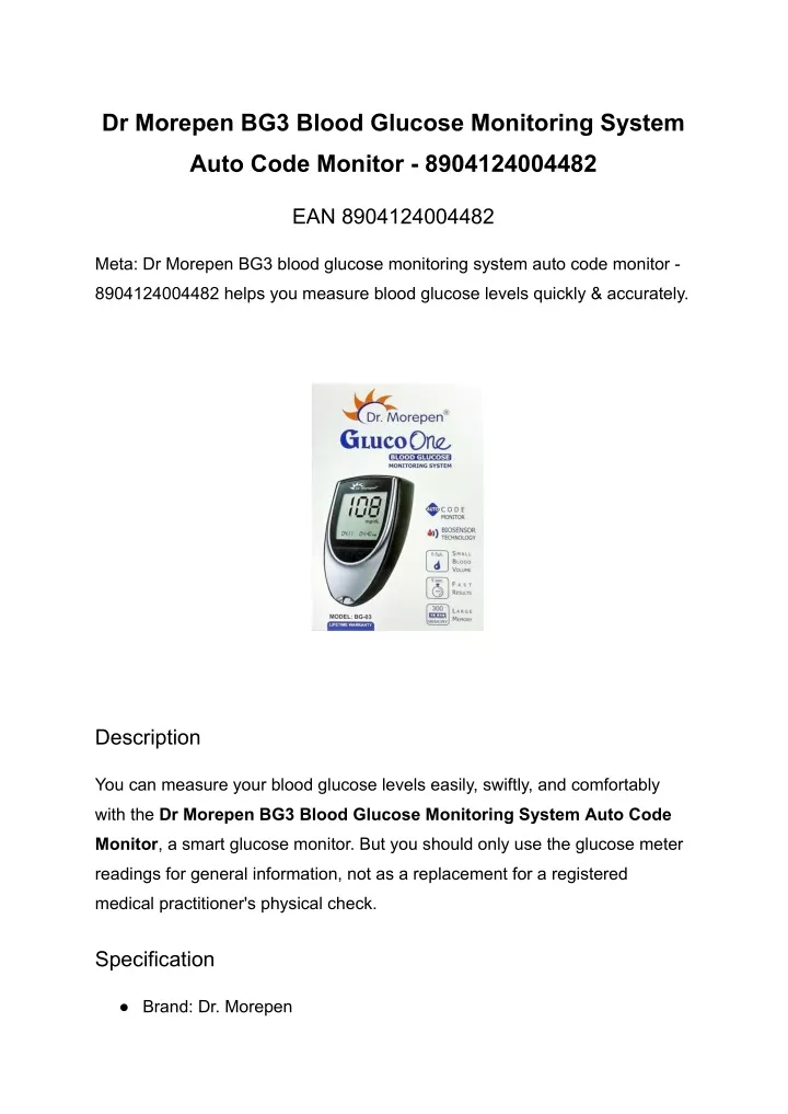dr morepen bg3 blood glucose monitoring system
