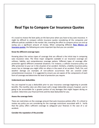 Real Tips to Compare Car Insurance Quotes