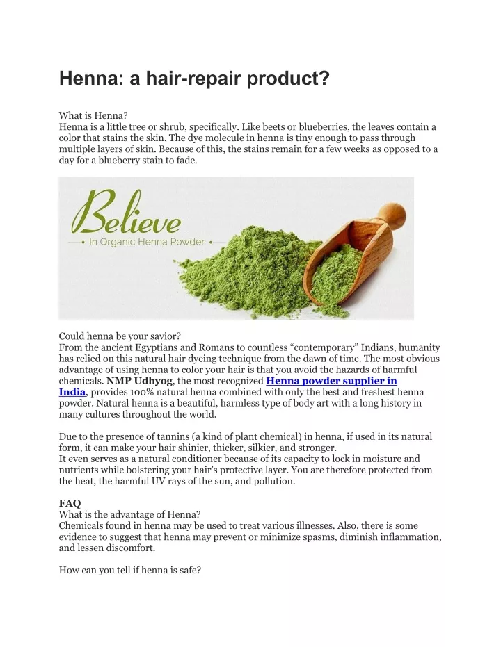 henna a hair repair product