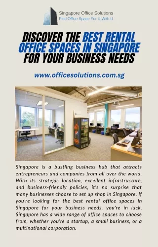 Discover the Best Rental Office Spaces in Singapore for Your Business Needs