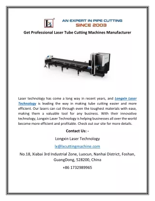 Get Professional Laser Tube Cutting Machines Manufacturer