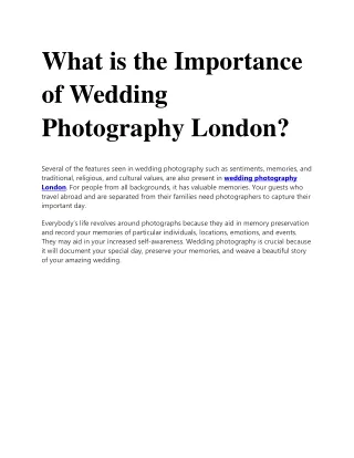 What is the Importance  of Wedding  Photography London?