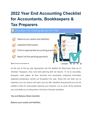 2022 Year End Accounting Checklist for Accountants, Bookkeepers & Tax Preparers