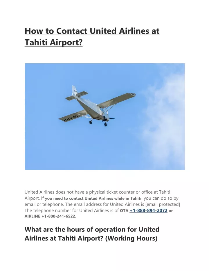 how to contact united airlines at tahiti airport