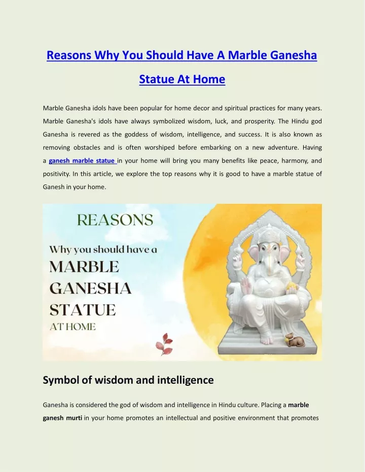 reasons why you should have a marble ganesha statue at home