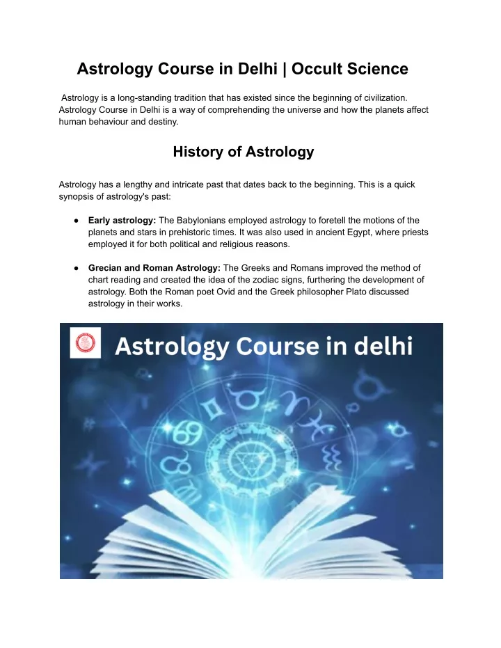 astrology course in delhi occult science