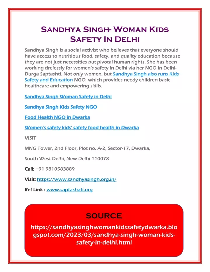 sandhya singh woman kids safety in delhi