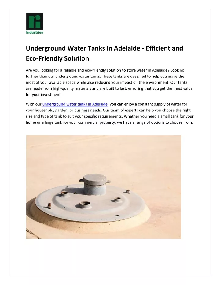 underground water tanks in adelaide efficient