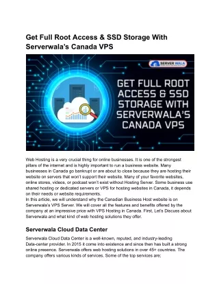 Get Full Root Access & SSD Storage With Serverwala’s Canada VPS