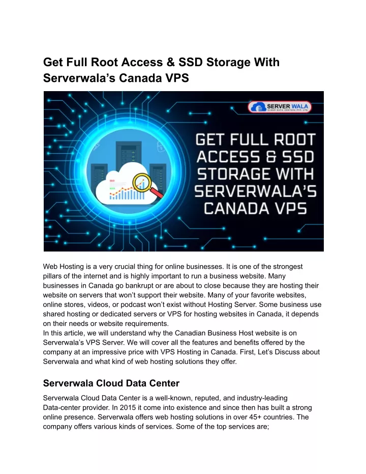 get full root access ssd storage with serverwala