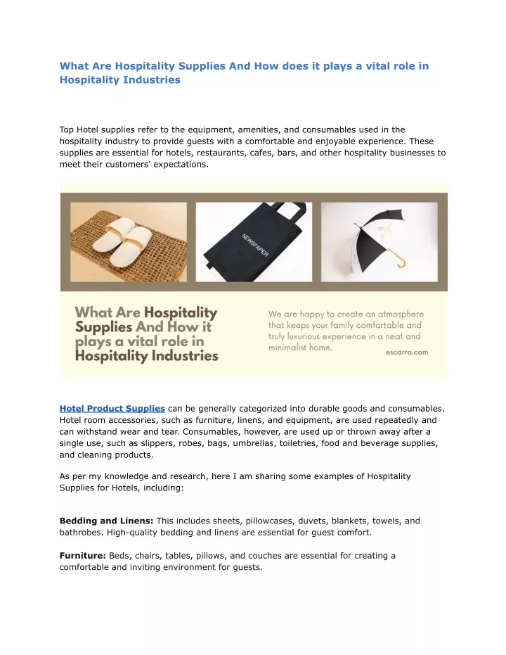 what are hospitality supplies and how does