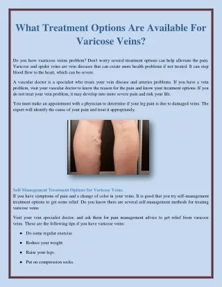 What Treatment Options Are Available For Varicose Veins?