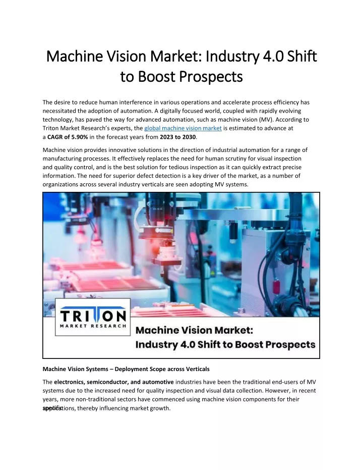 machine vision market industry 4 0 shift to boost prospects