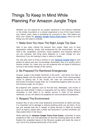 Things To Keep In Mind While Planning For Amazon Jungle Trips