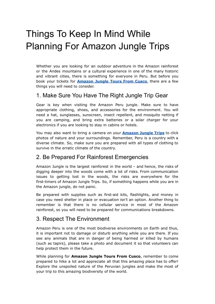 things to keep in mind while planning for amazon