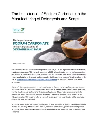 The Importance of Sodium Carbonate in the Manufacturing of Detergents and Soaps