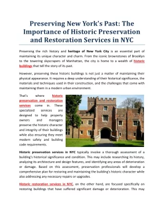 Preserving New York's Past - The Importance of Historic Preservation and Restoration Services in NYC