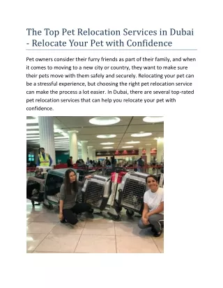 The Top Pet Relocation Services in Dubai - Relocate Your Pet with Confidence