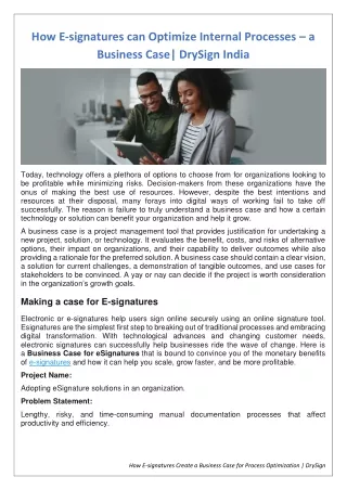 How E-signatures can Optimize Internal Processes – a Business Case| DrySign IN