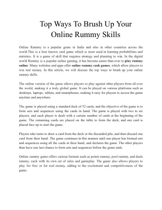 Top Ways To Brush Up Your Online Rummy Skills