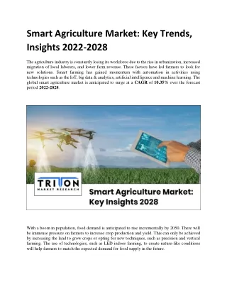 Smart Agriculture Market: Key Trends, Insights 2022-2028