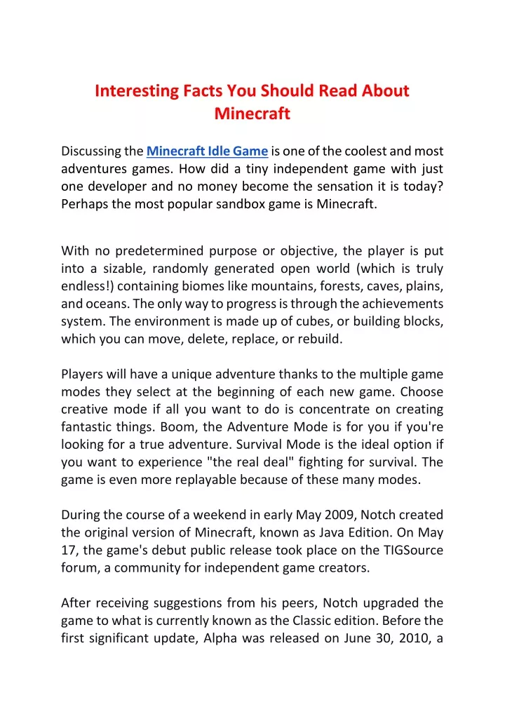 interesting facts you should read about minecraft