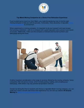 Top Miami Moving Companies for a Stress-Free Relocation Experience