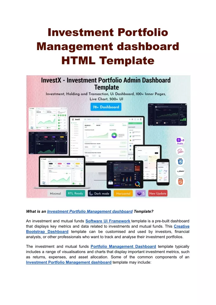 investment portfolio management dashboard html