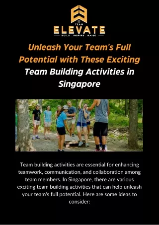 Unleash Your Team's Full Potential with These Exciting Team Building Activities in Singapore