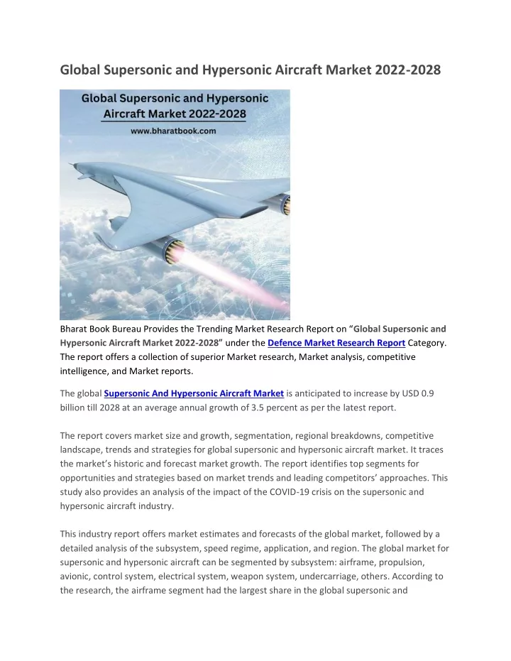 global supersonic and hypersonic aircraft market