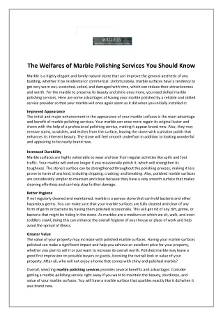 The Welfares of Marble Polishing Services You Should Know