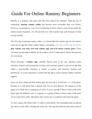 Guide For Online Rummy Beginners