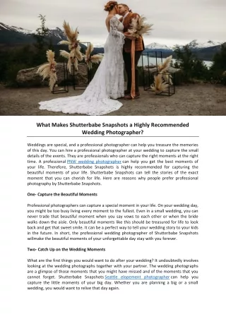 What Makes Shutterbabe Snapshots a Highly Recommended Wedding Photographer