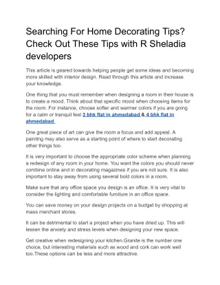 Check Out Home Decorating Tips with R Sheladia developers