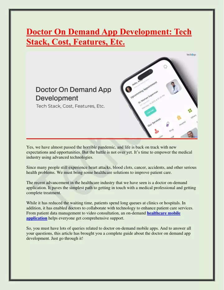 doctor on demand app development tech stack cost