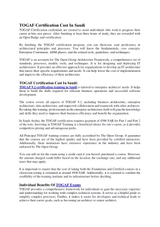 TOGAF Certification Cost In Saudi