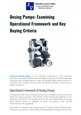 Dosing Pumps: Examining Operational Framework and Key Buying Criteria