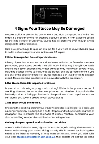 4 Signs Your Stucco May Be Damaged