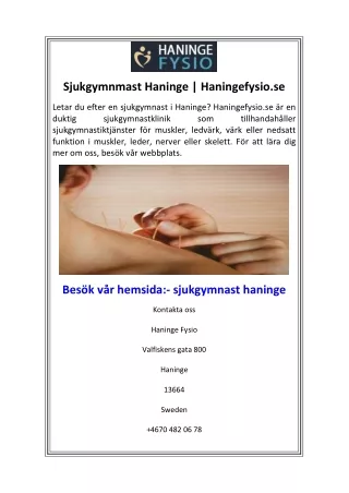 Sjukgymnmast Haninge  Haningefysio.se